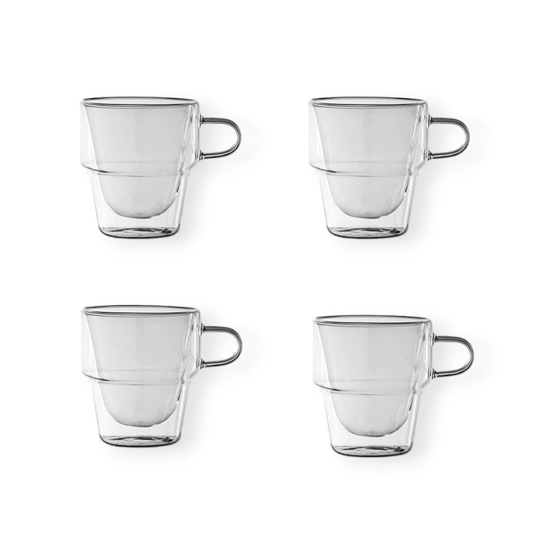 Lot de 4 tasses double paroi empilables de 260ml - idéal pour le café chaud ou froid, anti-débordement, sans poignée et facile à ranger - parfait pour la maison ou le bureau