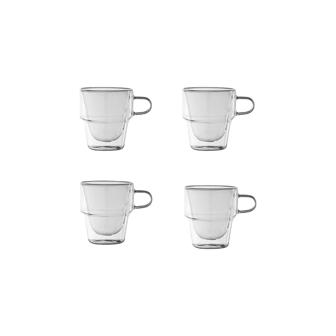 Lot de 4 élégantes tasses à double paroi empilables de 125 ml pour une isolation thermique supérieure. Idéal pour le café, le thé et autres boissons chaudes ou froides. Pratiques pour l'utilisation quotidienne et un rangement facile.