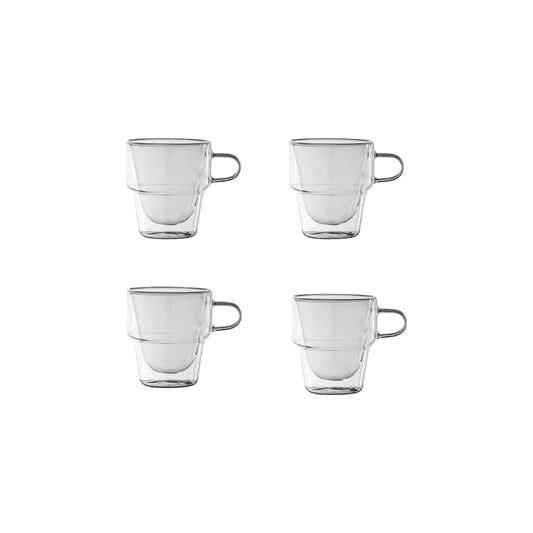 Lot de 4 élégantes tasses à double paroi empilables de 125 ml pour une isolation thermique supérieure. Idéal pour le café, le thé et autres boissons chaudes ou froides. Pratiques pour l'utilisation quotidienne et un rangement facile.