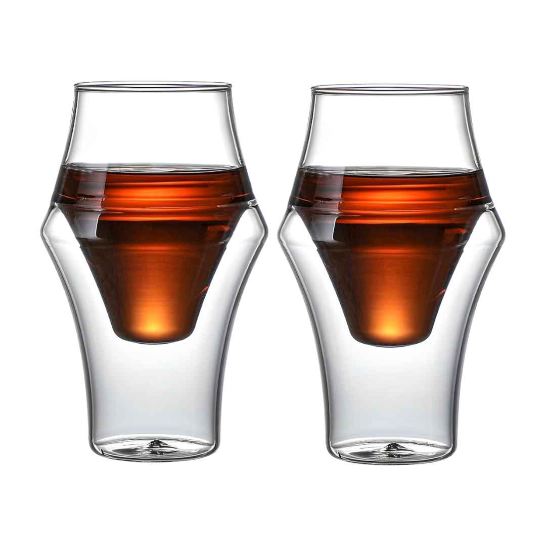 Lot de 2 tasses à double paroi en forme de bulbe conique de 335 ml - verres isolants en verre borosilicate pour boissons chaudes et froides.