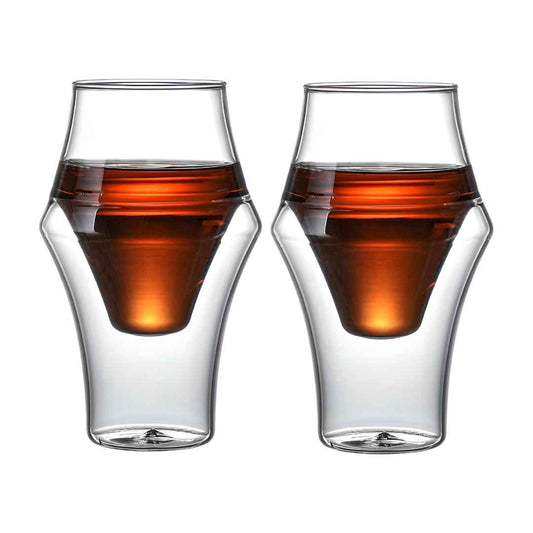 Lot de 2 tasses à double paroi en forme de bulbe conique de 335 ml - verres isolants en verre borosilicate pour boissons chaudes et froides.