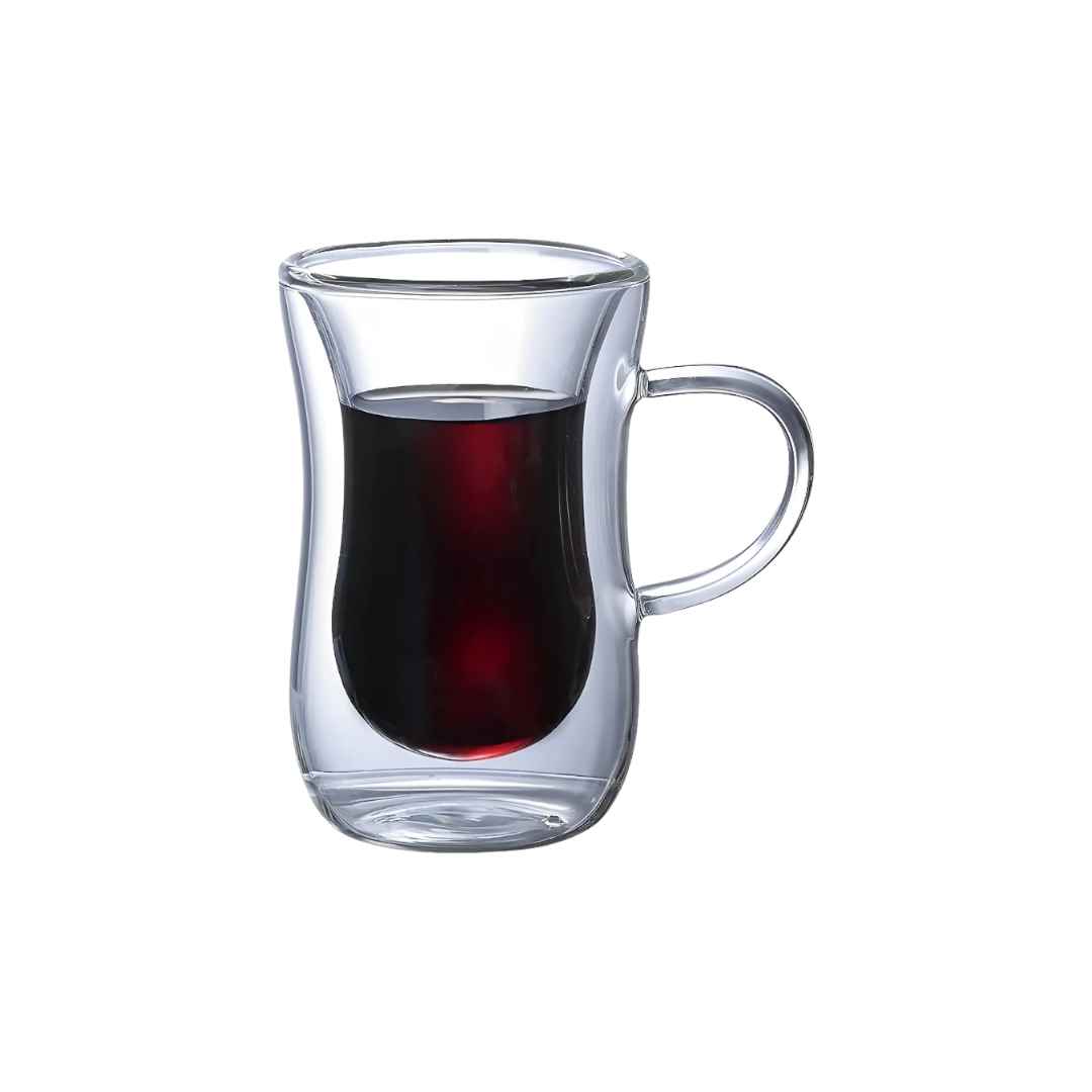 Tasse en verre double paroi évasée en forme de sablier avec anse de 80ml pour le café ou le thé