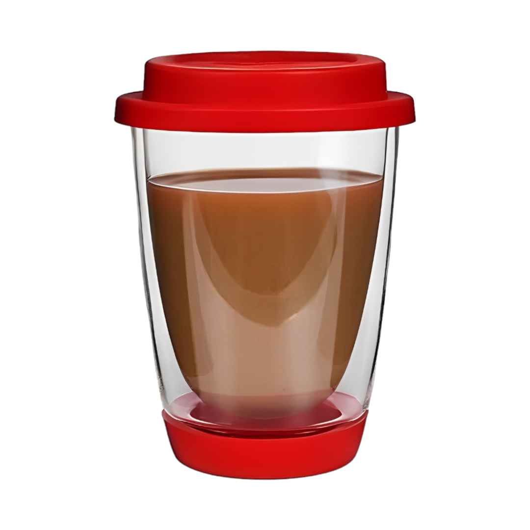 Tasse double paroi de 350ml avec couvercle rouge, idéale pour les boissons chaudes ou froides. Design élégant et pratique pour emporter votre café ou thé en toute sécurité. Recherchez cette tasse isotherme de qualité pour vos besoins quotidiens!