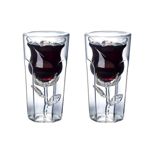 Lot de 2 tasses en forme de rose 3D avec parois doubles transparentes, idéales pour les boissons chaudes ou froides- Accessoires de cuisine uniques et élégants pour la maison ou le bureau.