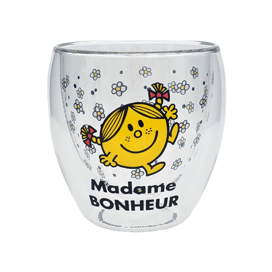 Tasse en verre double paroi avec dessin Madame Bonheur.
