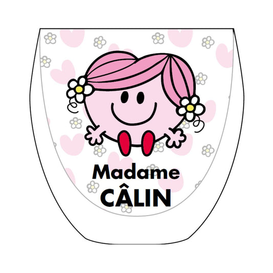 Tasse en verre à double paroi avec l'image de Madame Câlin de l'univers Little Miss sur le devant.