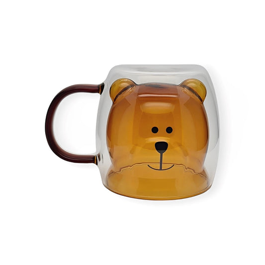 tasse en verre double paroi en forme ours brun