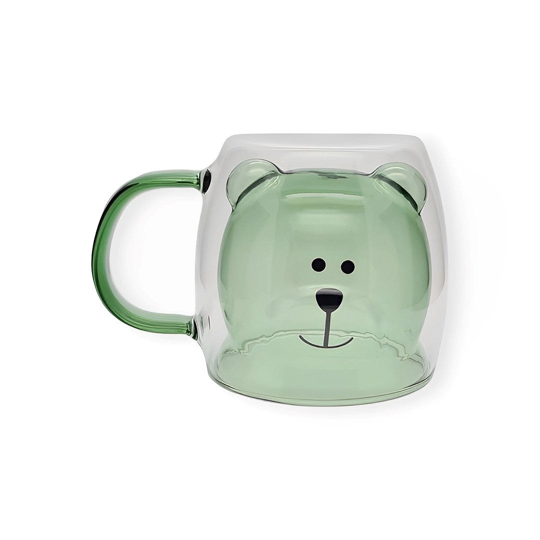 tasse en verre double paroi en forme ours vert