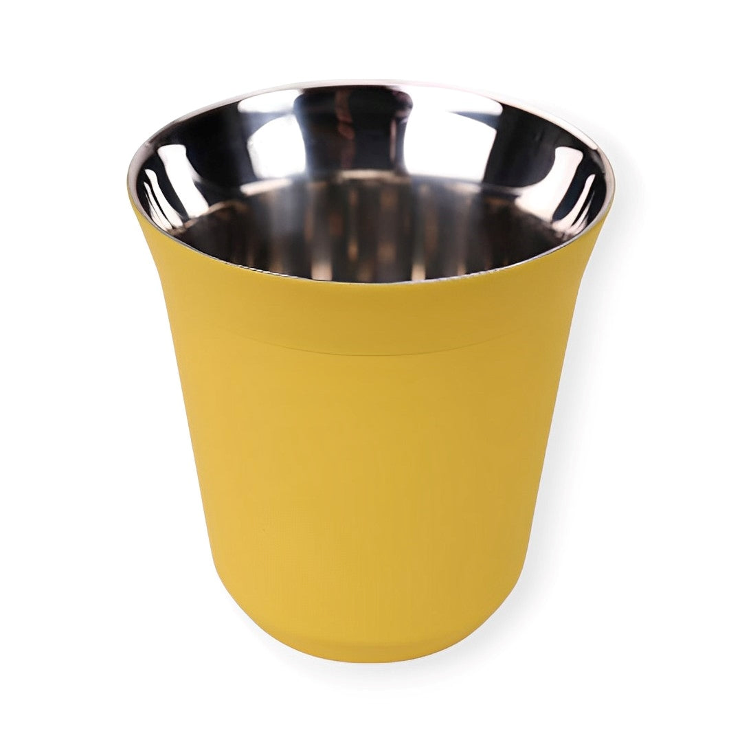 Tasse à expresso jaune à double paroi en acier inoxydable - Design moderne et élégant pour vos boissons chaudes - Idéal pour les amateurs de café - Accessoire de cuisine de haute qualité
