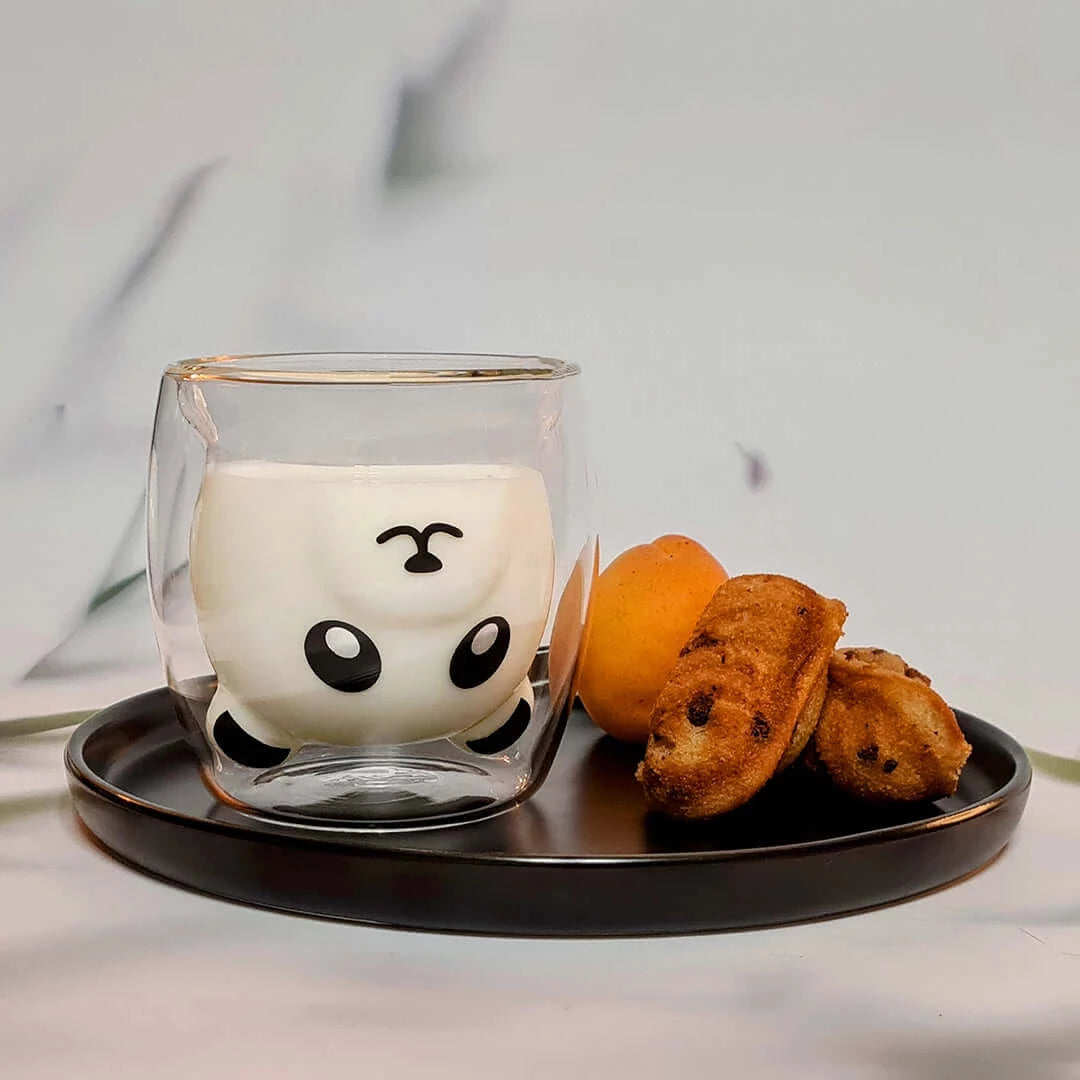 tasse en verre double paroi en forme de panda male madeleines